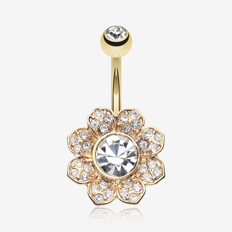 Golden Avens Flower Sparkle Belly Button Ring