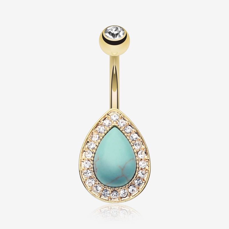 Golden Avice Turquoise Multi-Gem Belly Button Ring