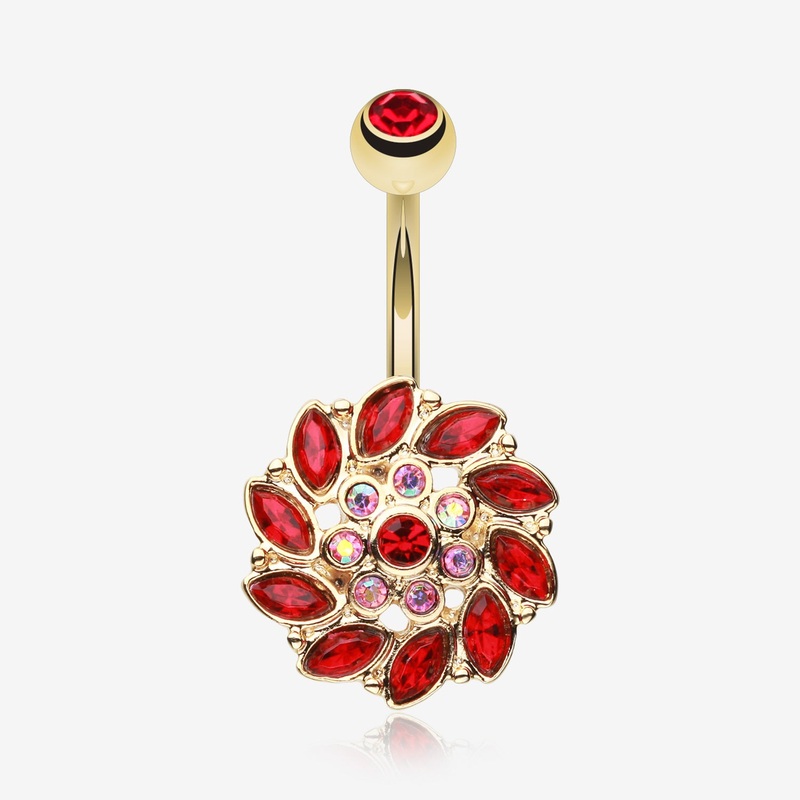 Golden Bera Sun Multi-Gem Belly Button Ring