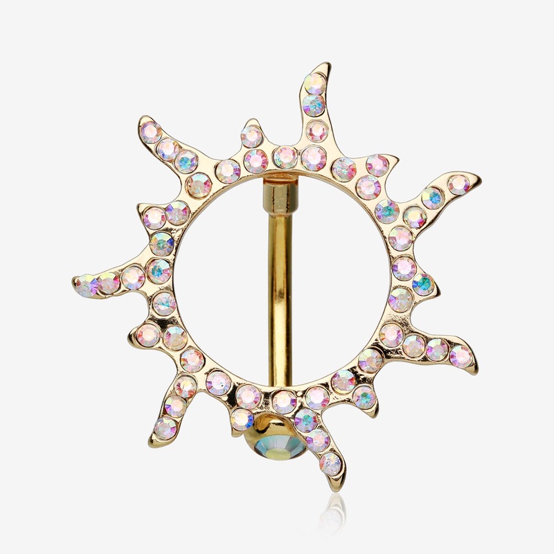 Golden Blazing Sun Eclipse Reverse Belly Button Ring