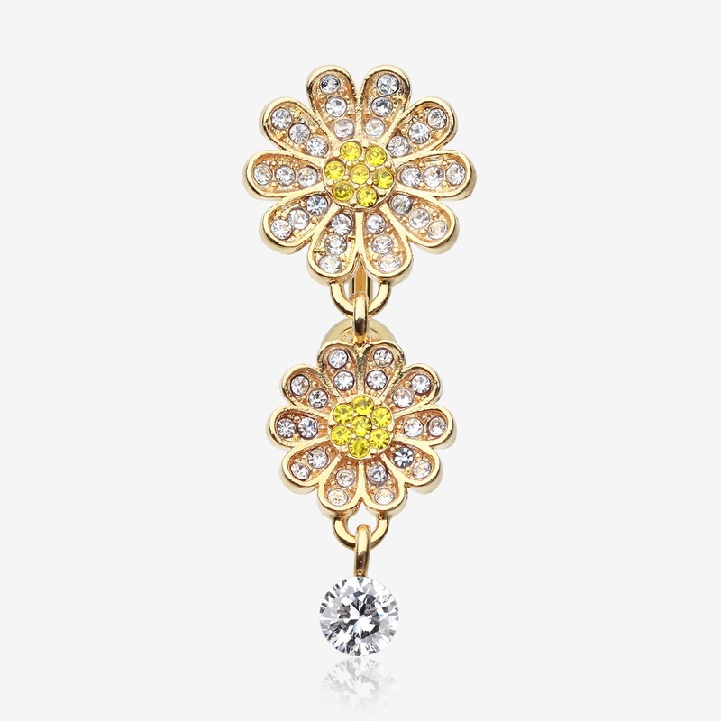Golden Daisy Glam Multi-Gem Reverse Belly Button Ring