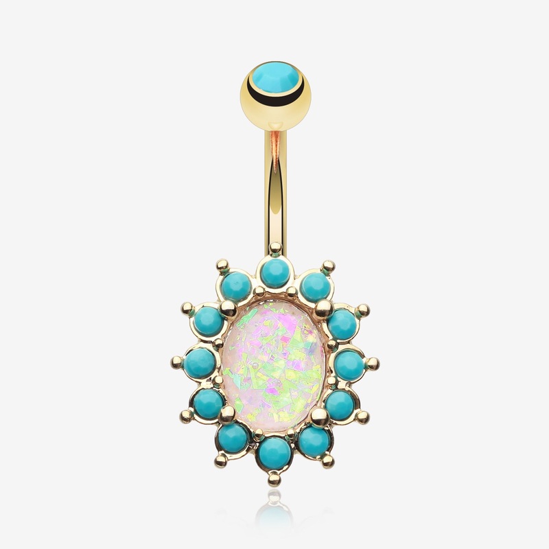 Golden Elegant Opal Turquoise Belly Button Ring