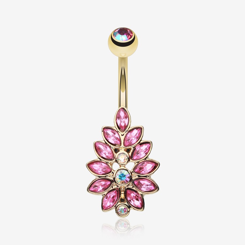 Golden Gisela Leaflet Multi-Gem Belly Button Ring