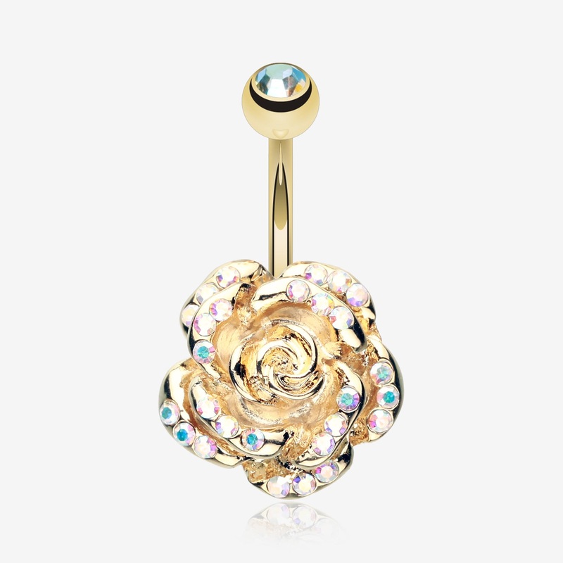 Golden Gleam Rose Belly Button Ring