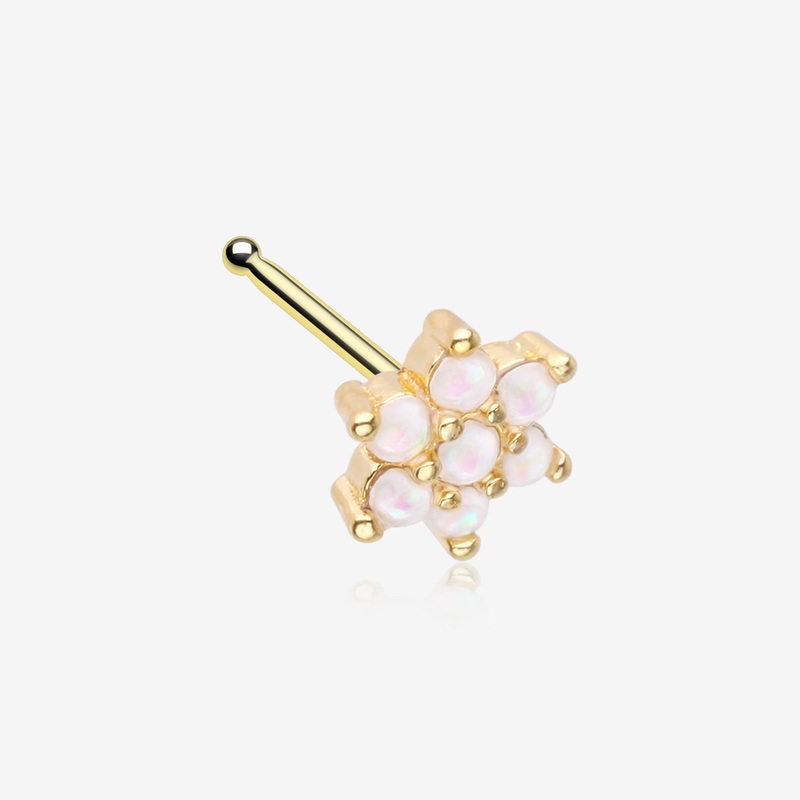 Golden Opalescent Brilliant Flower Sparkle Nose Stud Ring