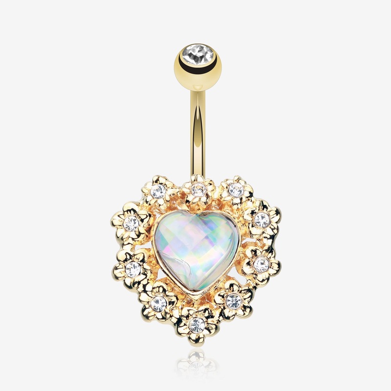 Golden Sparkle Heart Flower Belly Button Ring