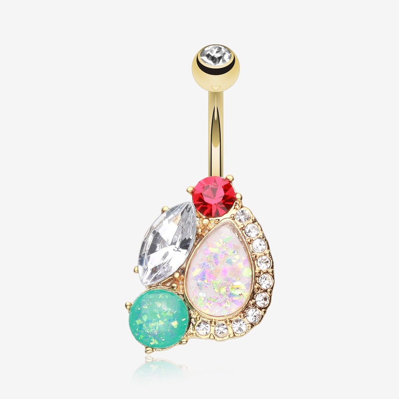 Golden Sparkle Opal Medley Belly Button Ring