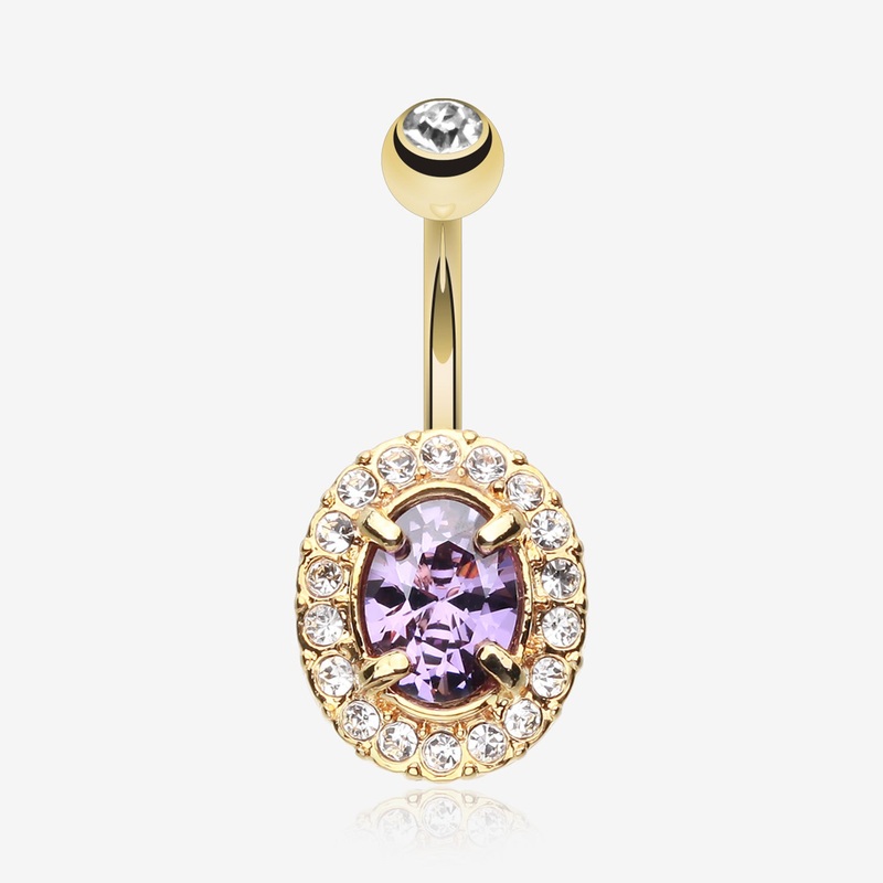 Golden Sparkle Prong Gem Belly Button Ring