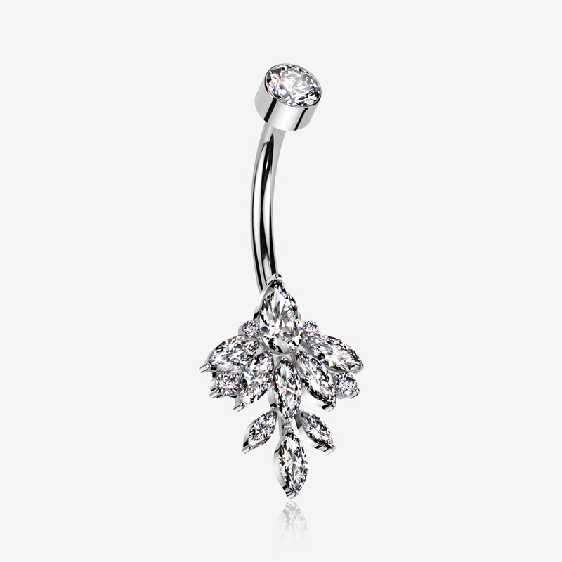 Implant Grade Titanium Marquise Leaflet Sparkle Internally Threaded Belly Ring