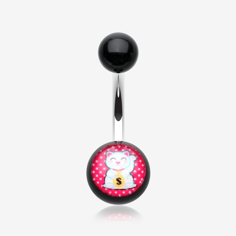 Maneki-Neko Lucky Cat Acrylic Logo Belly Button Ring
