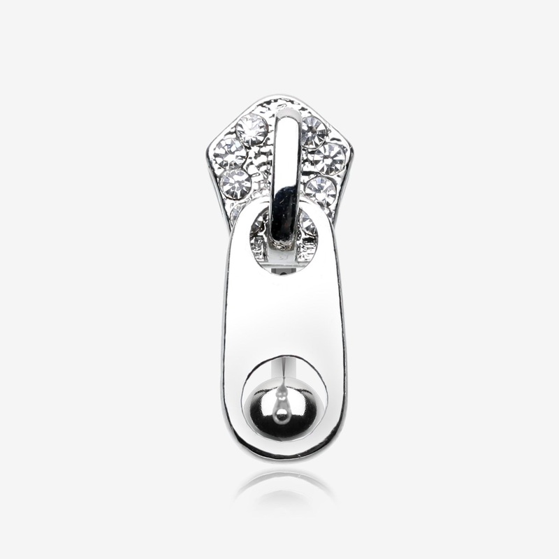Paved Gem Zipper Reverse Belly Button Ring