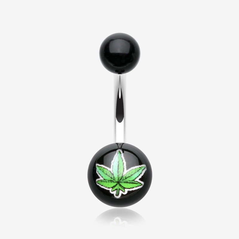 Pot Leaf Acrylic Logo Belly Button Ring
