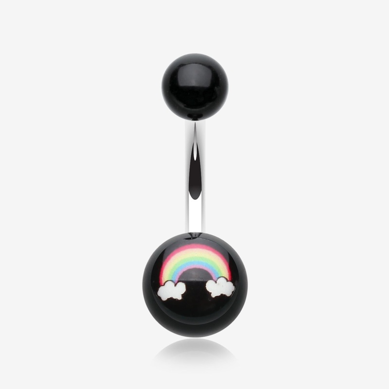 Rainbow Clouds Acrylic Logo Belly Button Ring