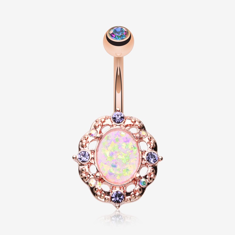 Rose Gold Florid Opal Sparkle Belly Button Ring
