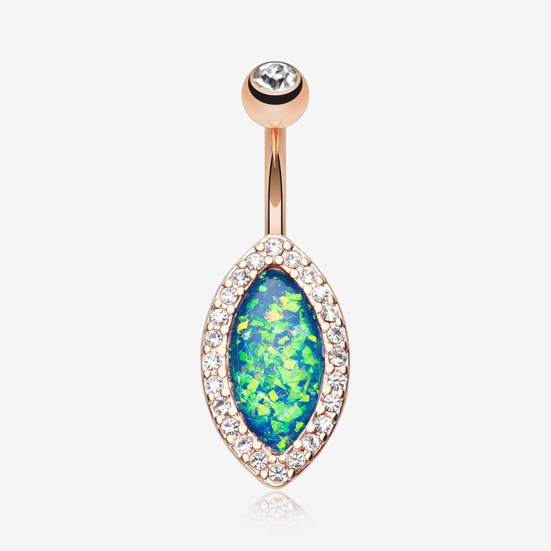 Rose Gold Opal Diamante Belly Button Ring