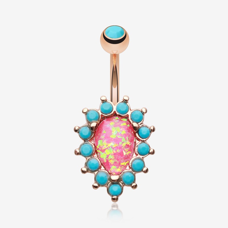 Rose Gold Opulent Opal Turquoise Belly Button Ring