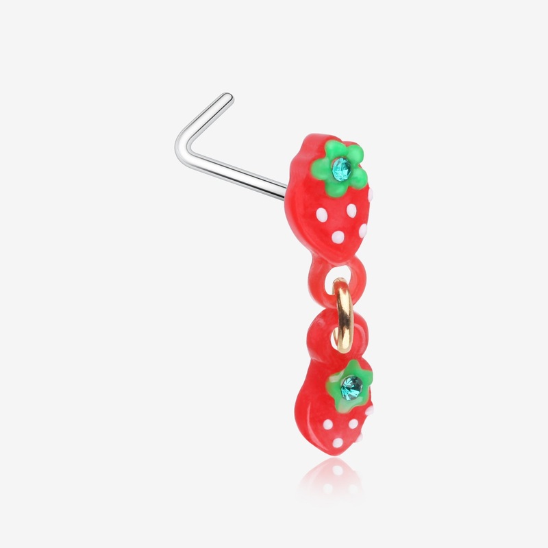 Very Berry Double Strawberry Dangle L-Shaped Nose Ring