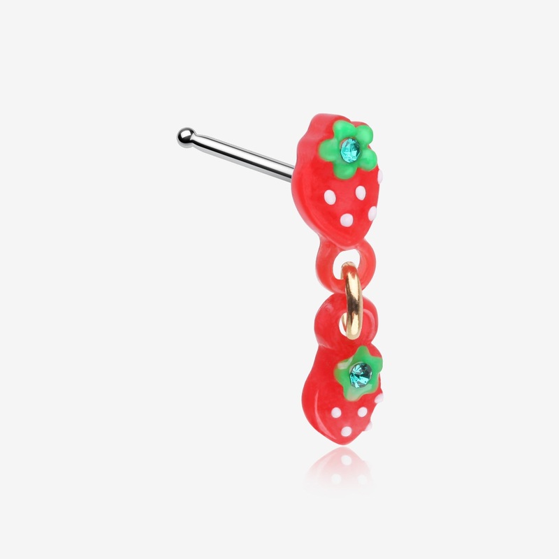 Very Berry Double Strawberry Dangle Nose Stud Ring