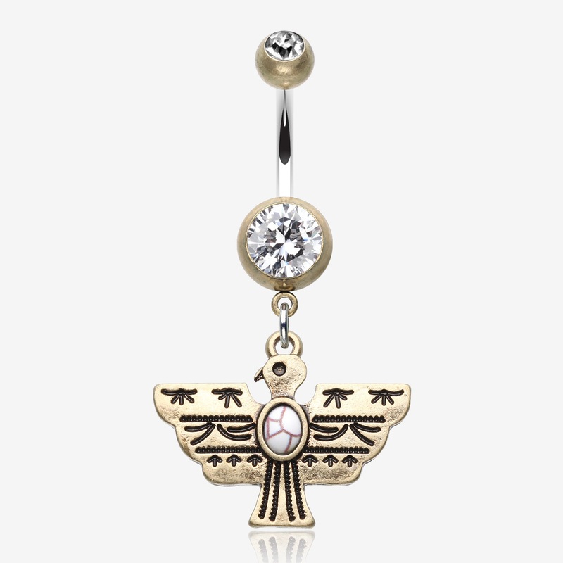 Vintage Boho Aztec Thunderbird Mural Belly Button Ring