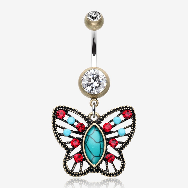 Vintage Boho Butterfly Fliligree Belly Button Ring
