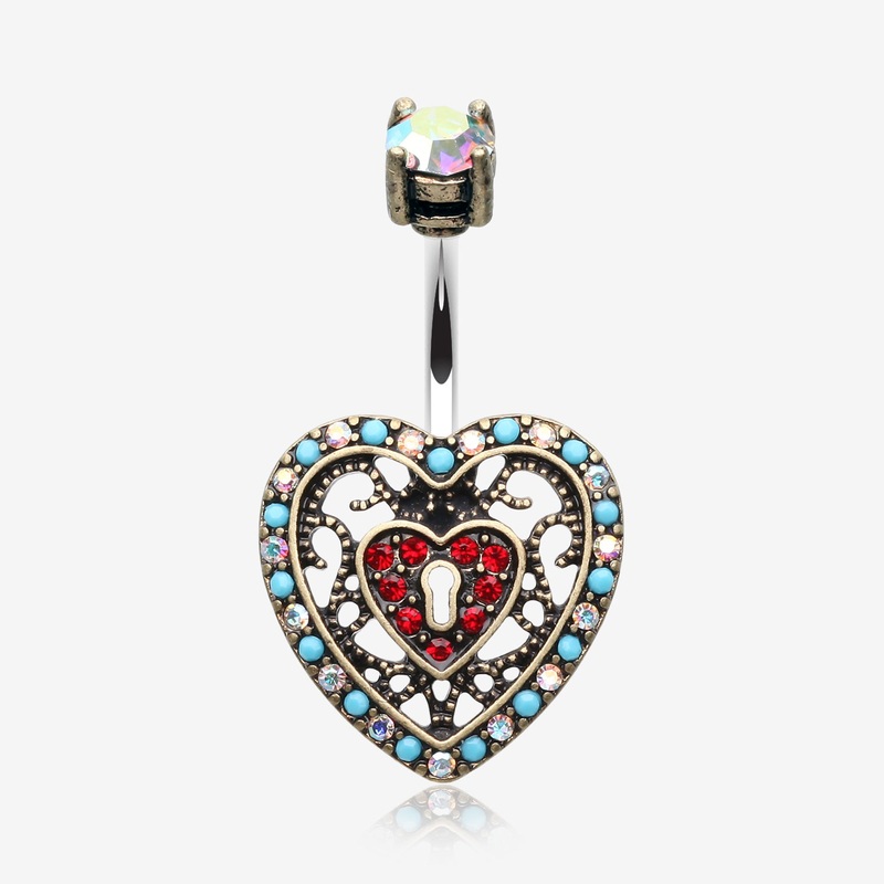 Vintage Boho Filigree Heart Lock Belly Button Ring