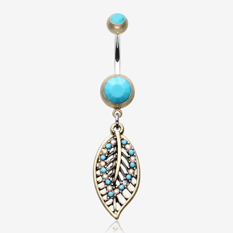 Vintage Boho Ornate Leaflets Belly Button Ring