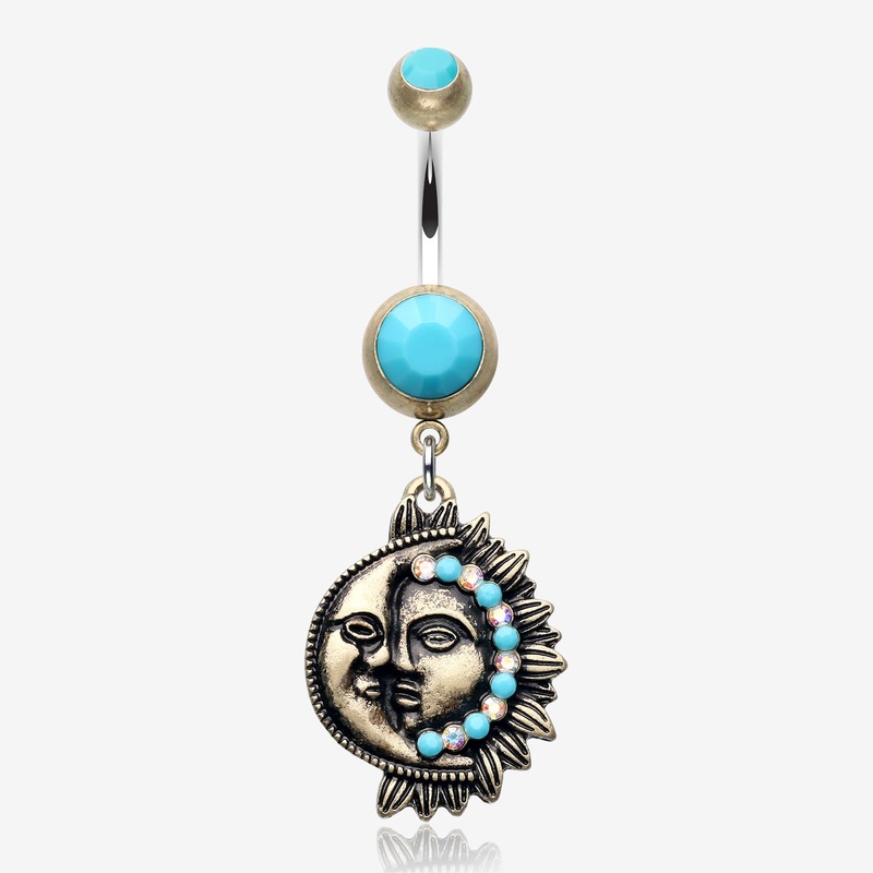 Vintage Boho Sun & Moon Belly Button Ring