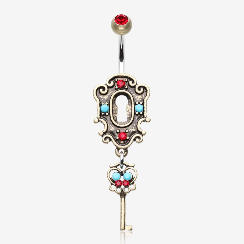 Vintage Boho Victorian Lock and Key Belly Button Ring