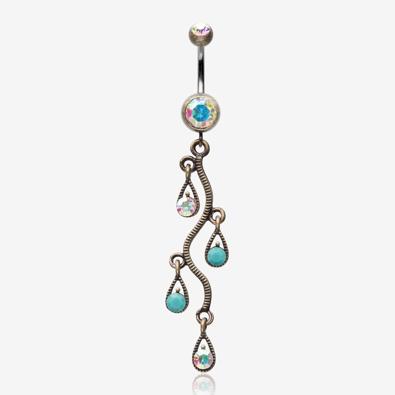 Vintage Boho Vine Swirl Belly Button Ring