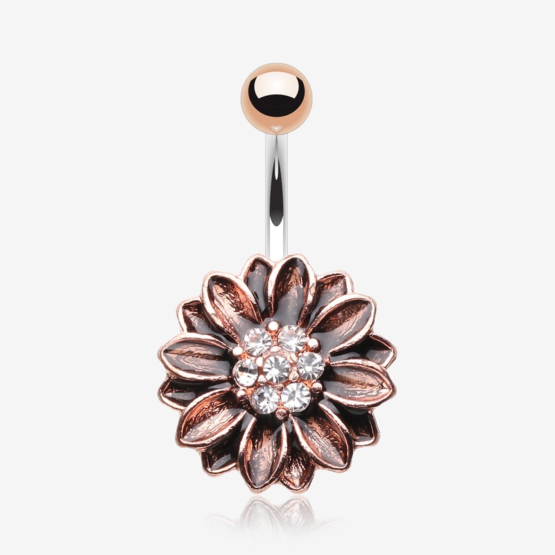 Vintage Rustica Sunflower Sparkle Belly Button Ring