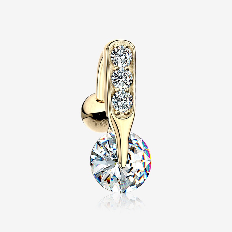 14 Karat Gold Luscious Sparkle Bar Reverse Belly Button Ring