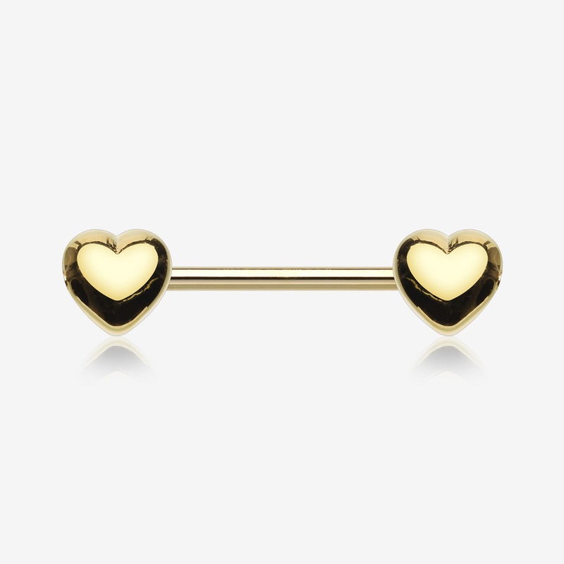 A Pair of Golden Classic Fluffy Heart Steel Nipple Barbell 14 GA (1.6mm), 1/2″ (12mm)