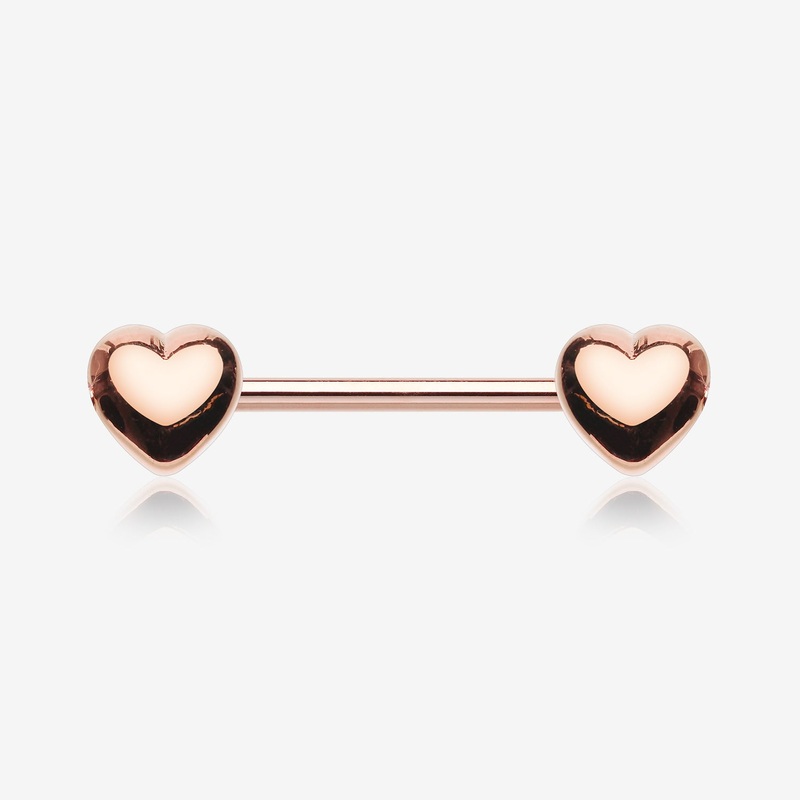 A Pair of Rose Gold Classic Fluffy Heart Steel Nipple Barbell 14 GA (1.6mm), 1/2″ (12mm)