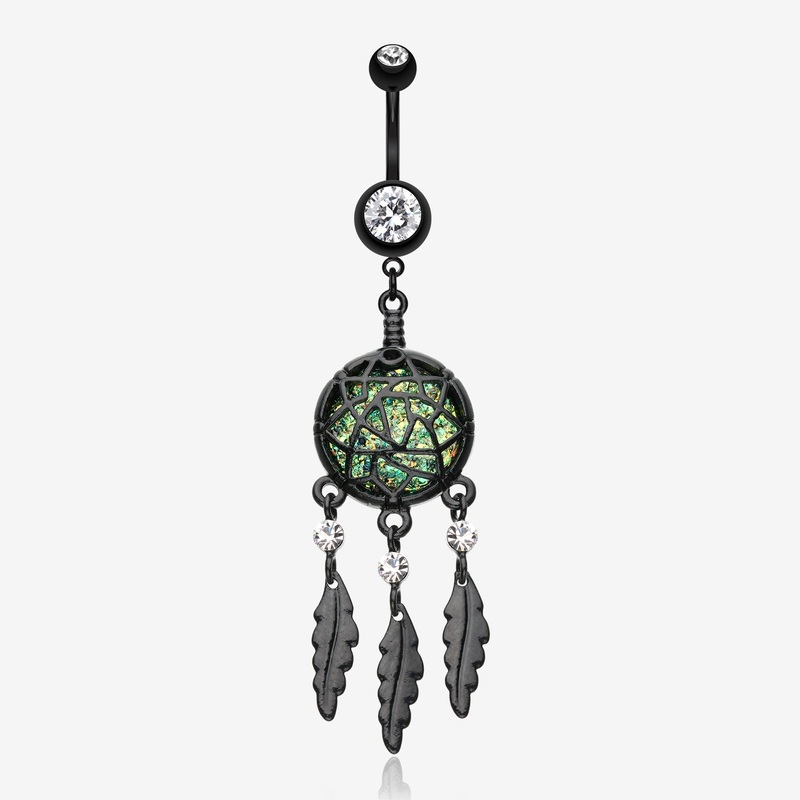 Blackline Opal Dreamcatcher Feather Belly Button Ring