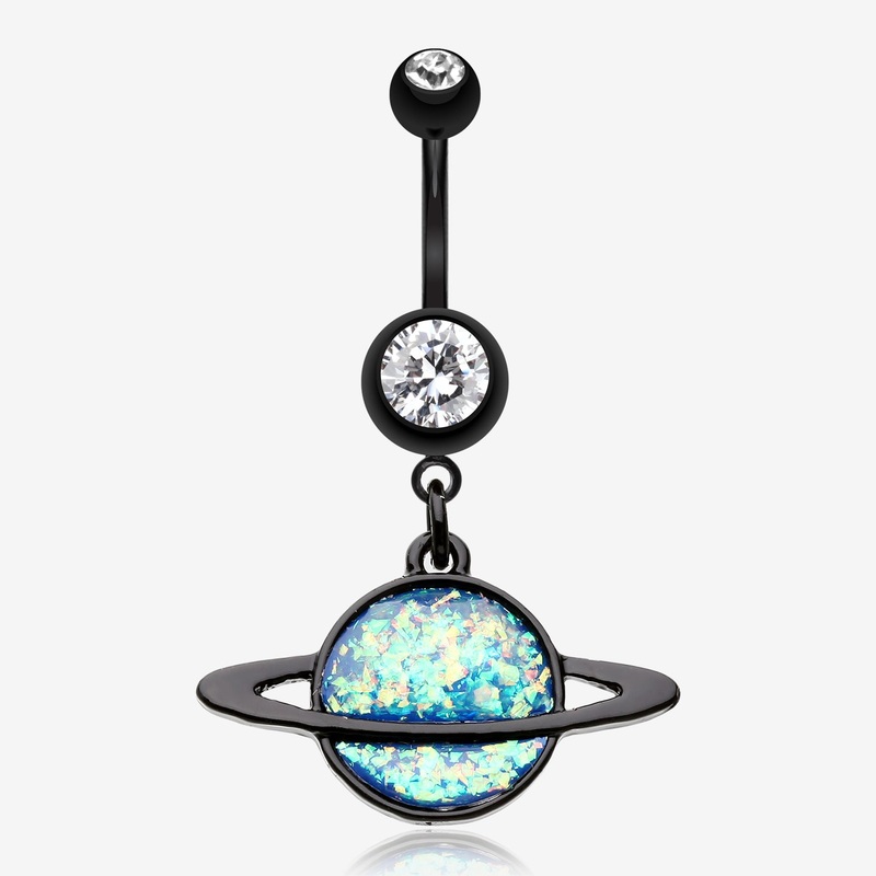 Blackline Opal Galaxy Planet Belly Button Ring