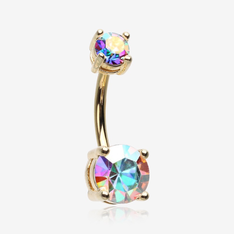 Golden Aurora Sparkle Prong Set Belly Button Ring