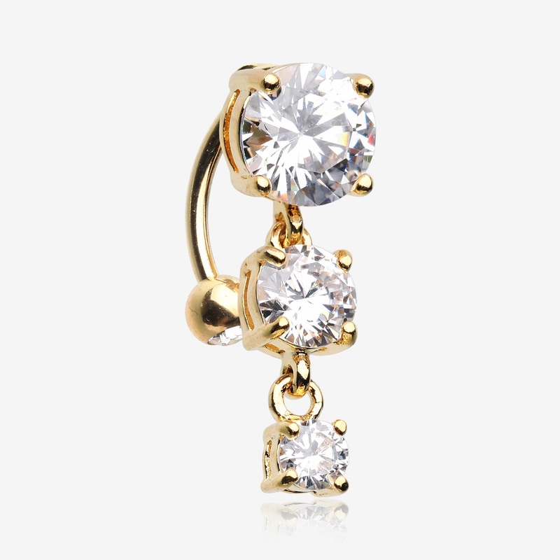 Golden Brilliant Sparkle Cascading Gem Reverse Belly Button Ring