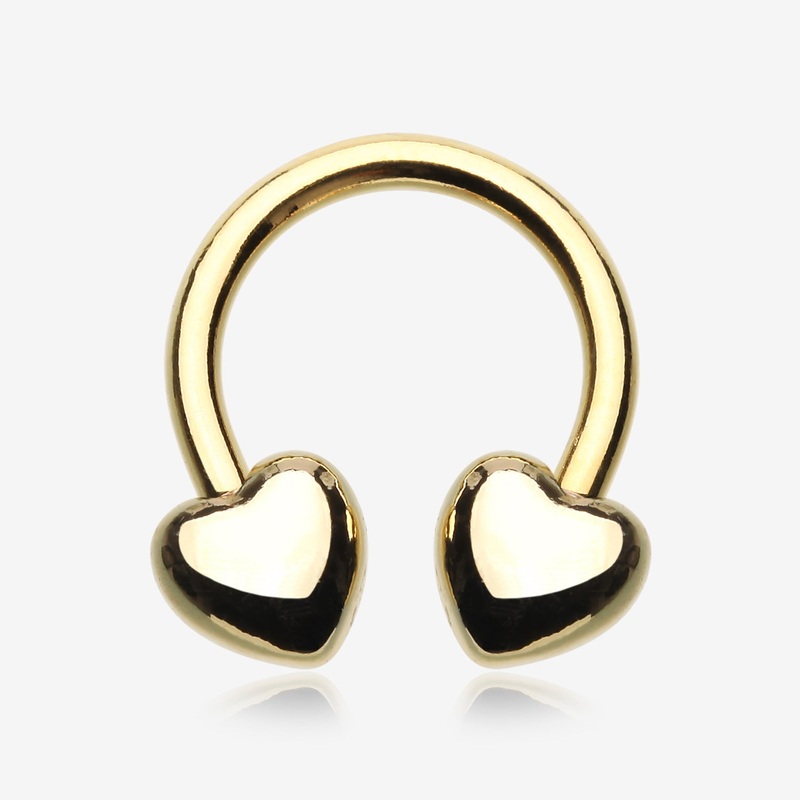 Golden Classic Fluffy Heart Horseshoe Circular Barbell 16 GA (1.2mm), 3/8″ (10mm)