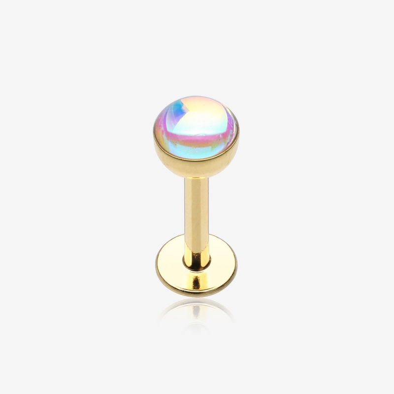 Golden Iridescent Revo Sparkle Steel Labret 16 GA (1.2mm), 5/16″ (8mm), Ball: 4mm