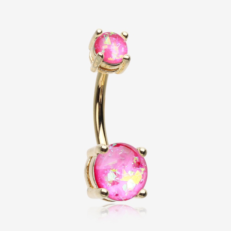 Golden Opal Sparkle Prong Set Belly Button Ring
