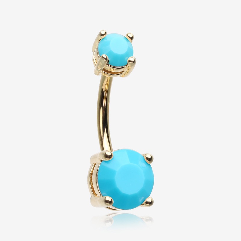 Golden Turquoise Shine Prong Set Belly Button Ring