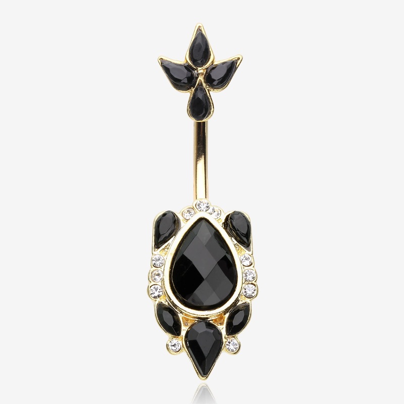 Golden Victorian Onyx Sparkle Belly Button Ring