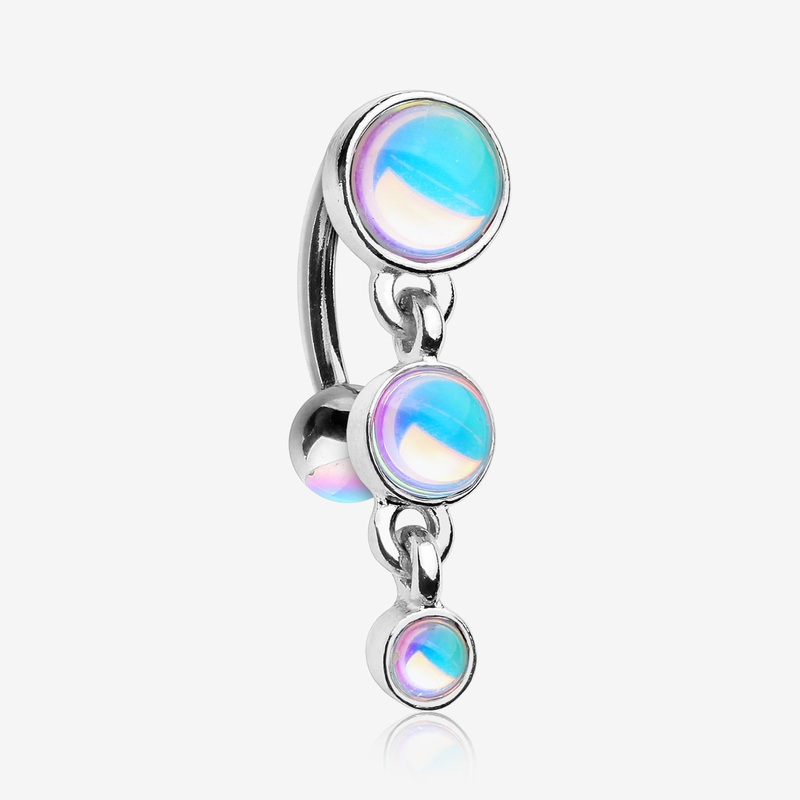 Irisdescent Sparkle Triple Gem Reverse Belly Button Ring