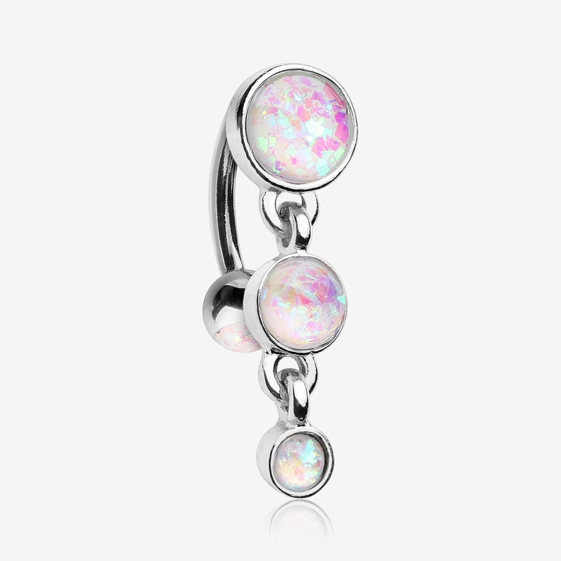 Opalescent Sparkle Triple Gem Reverse Belly Button Ring