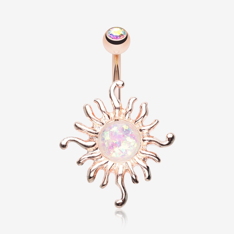 Rose Gold Blazing Opal Sun Belly Button Ring