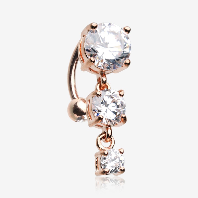 Rose Gold Brilliant Sparkle Cascading Gem Reverse Belly Button Ring