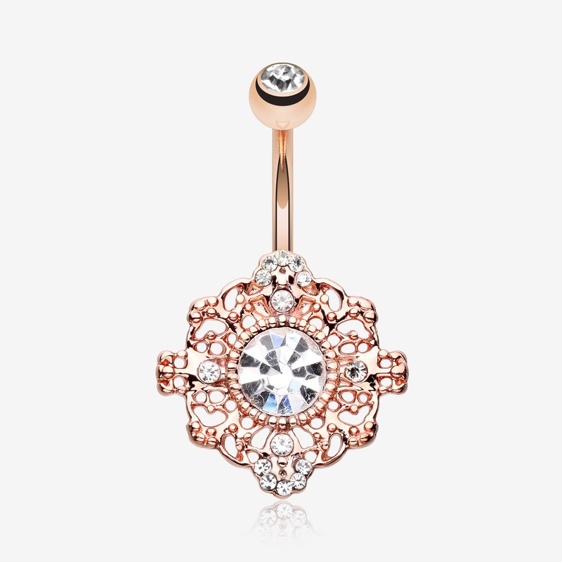 Rose Gold Filigree Mandala Sparkle Belly Button Ring