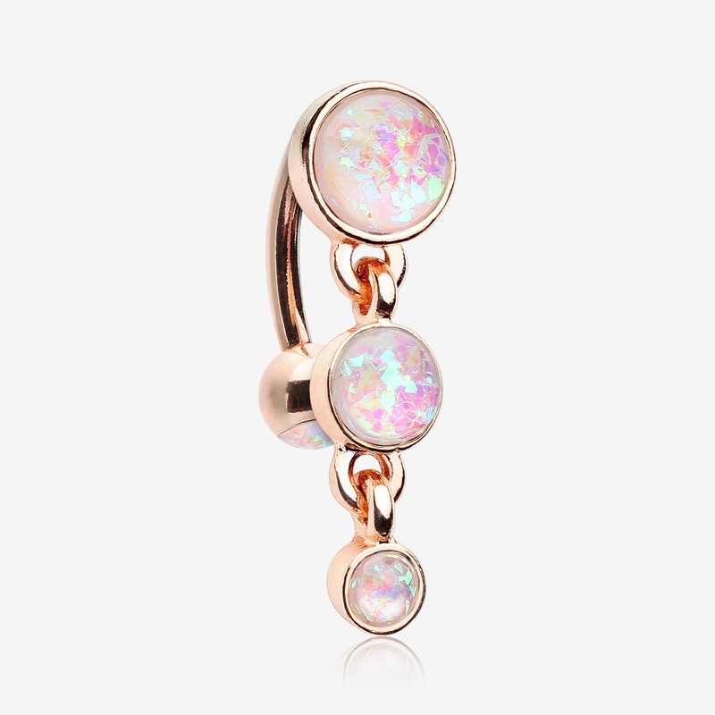 Rose Gold Opalescent Sparkle Triple Gem Reverse Belly Button Ring