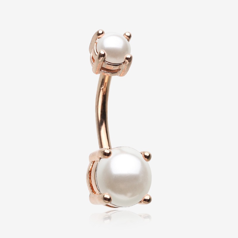 Rose Gold Pearlescent Shine Prong Set Belly Button Ring