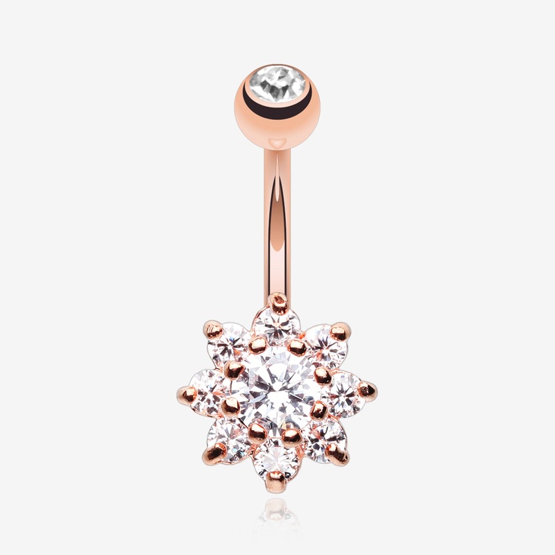 Rose Gold Spring Flower Sparkle Belly Button Ring